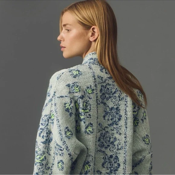 Anthropologie Blue and Green Patterned cardigan - Picture 2 of 7